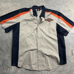 Harley-Davidson Men's Beige Short Sleeve Button Down Top Size XL Retro VTG